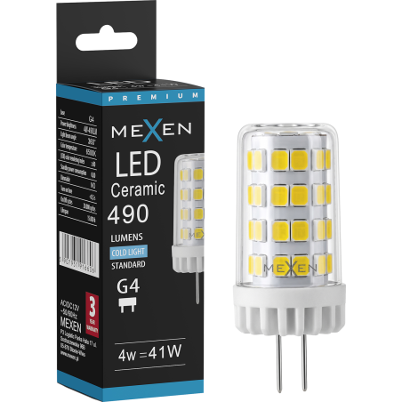 Mexen Oris LED žárovka G4, 4W, Studená - 6500K, 490 lm - L115-G4-0465-01