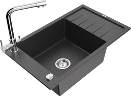 Mexen Elias granitový dřez s 1 komorou, odkapávačem a kuchyňskou baterií Duero, černý tečkovaný - 6511-76-671600-00