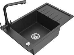 Mexen Elias granitový dřez 1-komorový s odkapávačem a kuchyňskou baterií Duero, černý tečkovaný - 6511-76-671600-70