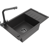 Mexen Elias granitový dřez 1-komorový s odkapávačem a kuchyňskou baterií Duero, černý s postříkáním - 6511-76-671600-70-B