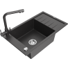 Mexen Elias granitový dřez s jednou komorou, odkapávačem a kuchyňskou baterií Duero, černý skvrnitý - 6511-76-671600-76