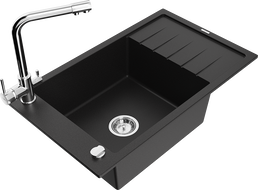 Mexen Elias granitový dřez 1-komorový s odkapávací plochou a kuchyňskou baterií Duero, černý - 6511-77-671600-00