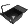 Mexen Elias granitový dřez 1-komorový s odkapávačem a kuchyňskou baterií Duero, černý - 6511-77-671600-70