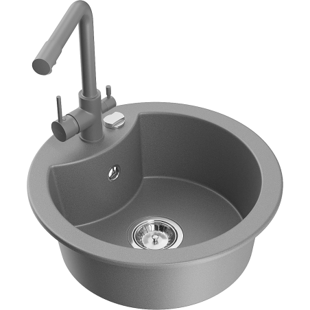 Mexen Diego granitový dřez 1-komorový s kuchyňskou baterií Duero, šedý - 6512-71-671600-71