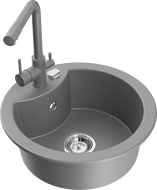 Mexen Diego granitový dřez 1-komorový s kuchyňskou baterií Duero, šedý - 6512-71-671600-71