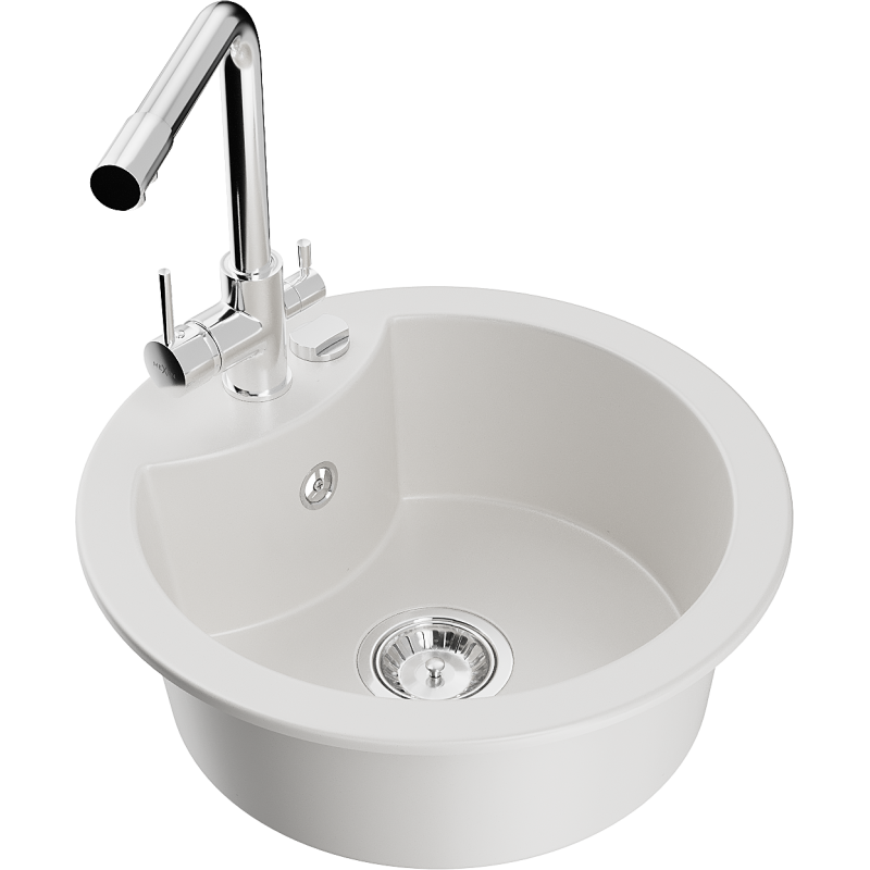 Mexen Diego granitový dřez 1-komorový s kuchyňskou baterií Duero, bílý - 6512-20-671600-00