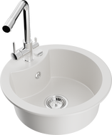 Mexen Diego granitový dřez 1-komorový s kuchyňskou baterií Duero, bílý - 6512-20-671600-00