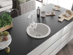 Mexen Diego granitový dřez s 1 komorou s kuchyňskou baterií Duero, bílý - 6512-20-671600-20