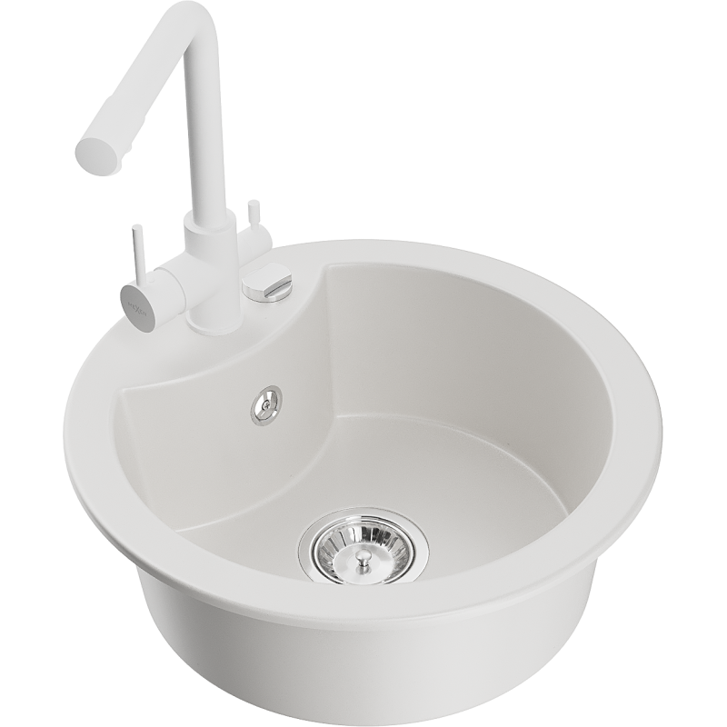 Mexen Diego granitový dřez s 1 komorou s kuchyňskou baterií Duero, bílý - 6512-20-671600-20