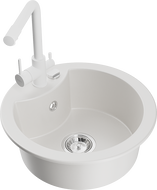 Mexen Diego granitový dřez s 1 komorou s kuchyňskou baterií Duero, bílý - 6512-20-671600-20