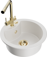 Mexen Diego granitový dřez 1-komorový s kuchyňskou baterií Duero, bílý - 6512-20-671600-50