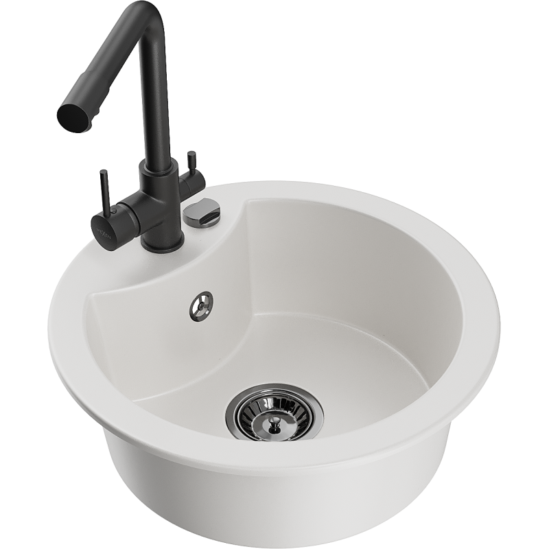 Mexen Diego granitový jednodřez s kuchyňskou baterií Duero, bílý - 6512-20-671600-70