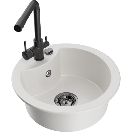 Mexen Diego granitový jednodřez s kuchyňskou baterií Duero, bílý - 6512-20-671600-70