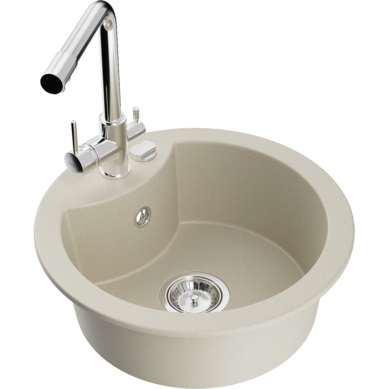 Mexen Diego granitový dřez 1-komorový s kuchyňskou baterií Duero, béžový - 6512-69-671600-00