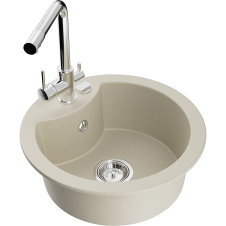 Mexen Diego granitový dřez 1-komorový s kuchyňskou baterií Duero, béžový - 6512-69-671600-00