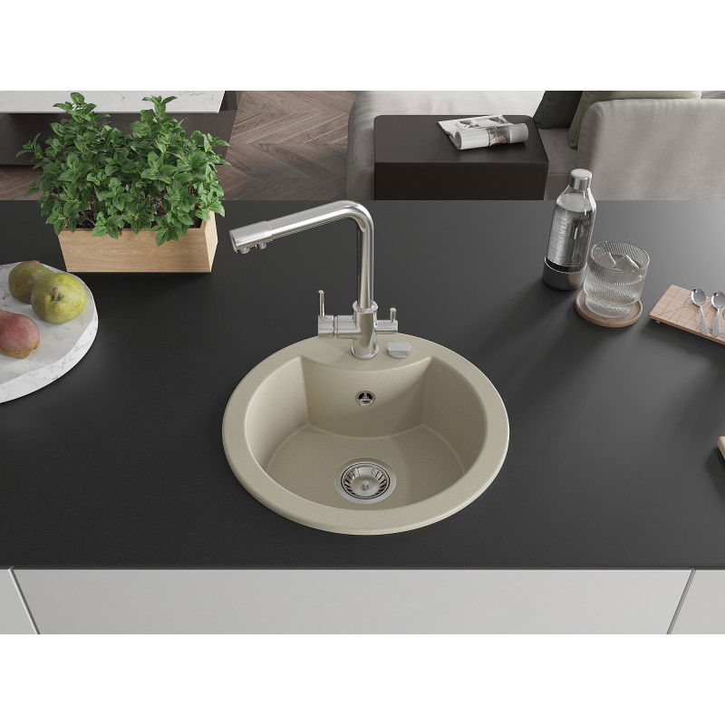 Mexen Diego granitový dřez 1-komorový s kuchyňskou baterií Duero, béžový - 6512-69-671600-00