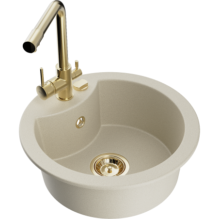 Mexen Diego granitový jednokomorový dřez s kuchyňskou baterií Duero, béžový - 6512-69-671600-50