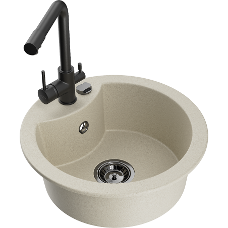 Mexen Diego granitový dřez s jednou komorou a kuchyňskou baterií Duero, béžový - 6512-69-671600-70