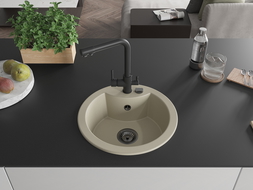 Mexen Diego granitový dřez s jednou komorou a kuchyňskou baterií Duero, béžový - 6512-69-671600-70