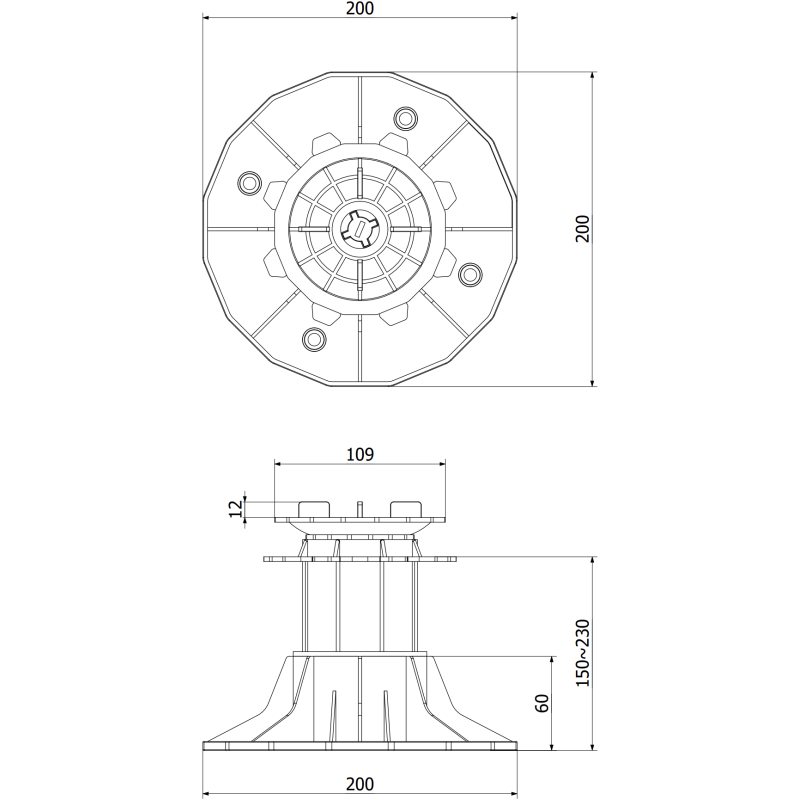 Mexen UniC nastavitelný samonivelační terasový nosič na desky 150-230 mm - C9903-150-230