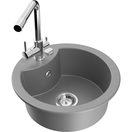 Mexen Diego granitový dřez, 1-komorový s kuchyňskou baterií Duero, šedý - 6512-71-671600-00