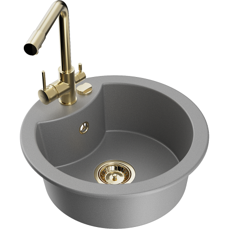 Mexen Diego granitový dřez 1-komorový s kuchyňskou baterií Duero, šedý - 6512-71-671600-50