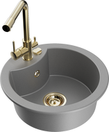 Mexen Diego granitový dřez 1-komorový s kuchyňskou baterií Duero, šedý - 6512-71-671600-50