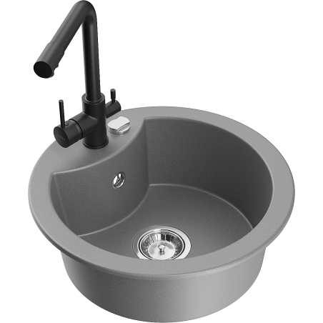 Mexen Diego granitový dřez 1-komorový s kuchyňskou baterií Duero, šedý - 6512-71-671600-70