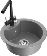 Mexen Diego granitový dřez 1-komorový s kuchyňskou baterií Duero, šedý - 6512-71-671600-70