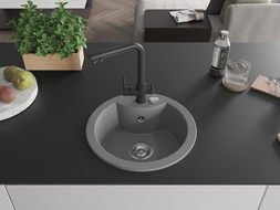 Mexen Diego granitový dřez 1-komorový s kuchyňskou baterií Duero, šedý - 6512-71-671600-70