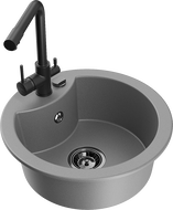 Mexen Diego granitový dřez 1-komorový s kuchyňskou baterií Duero, šedý - 6512-71-671600-70-B