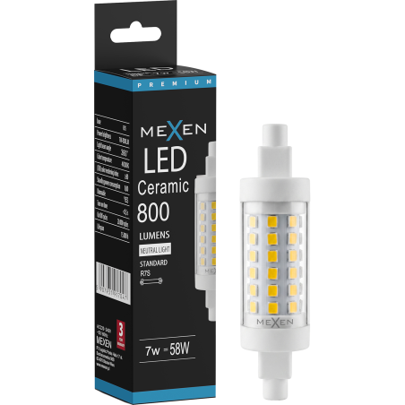 Mexen Vega Stmívatelná LED žárovka R7S, 7W, Neutrální - 4000K, 800 lm - L125-R7S-0740-01