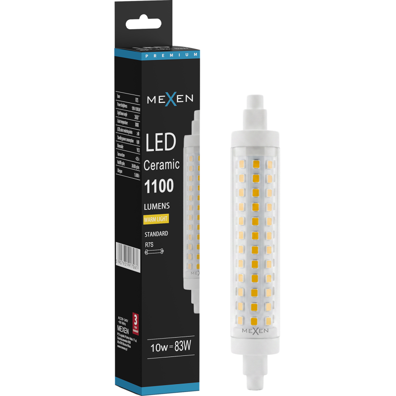 Mexen Vega LED žárovka stmívatelná R7S, 10W, Teplá - 3000K, 1100 lm - L125-R7S-1030-02