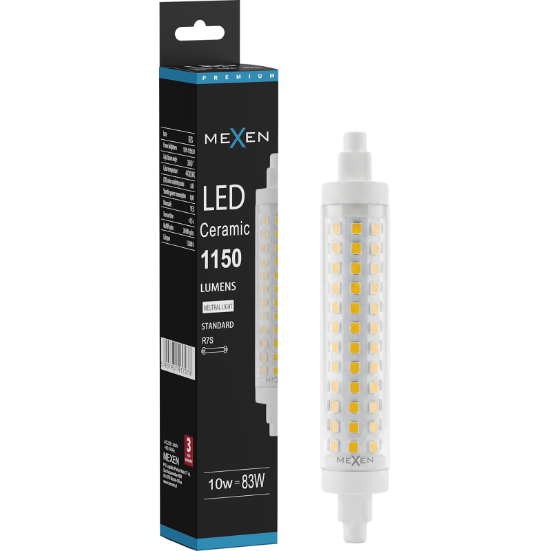 Mexen Vega Stmívatelná LED žárovka R7S, 10W, Neutrální - 4000K, 1150 lm - L125-R7S-1040-02