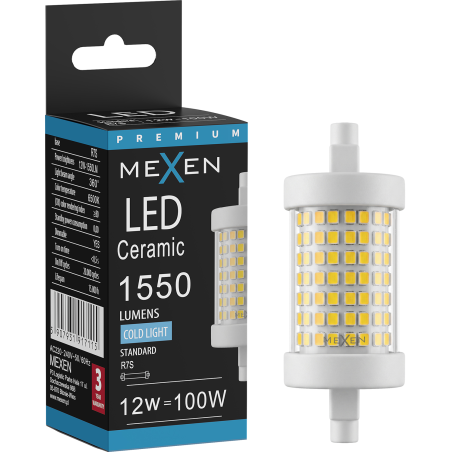 Mexen Vega LED žárovka stmívatelná R7S, 12W, Studená - 6500K, 1550 lm - L125-R7S-1265-01