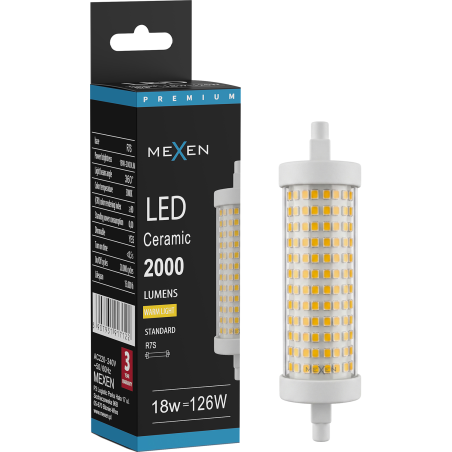 Mexen Vega LED žárovka stmívatelná R7S, 18W, Teplá - 3000K, 2000 lm - L125-R7S-1830-02
