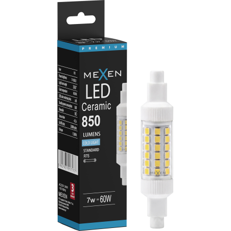 Mexen Vega LED žárovka R7S, 7W, Studená - 6500K, 850 lm - L126-R7S-0765-01