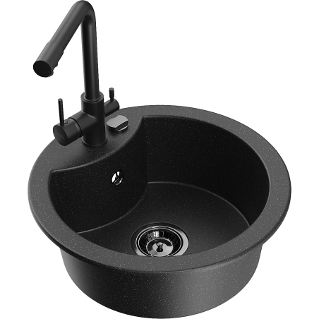 Mexen Diego granitový dřez 1-komorový s kuchyňskou baterií Duero, černý/stříbrný metalik - 6512-73-671600-70-B