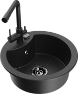 Mexen Diego granitový dřez 1-komorový s kuchyňskou baterií Duero, černý/stříbrný metalik - 6512-73-671600-70-B