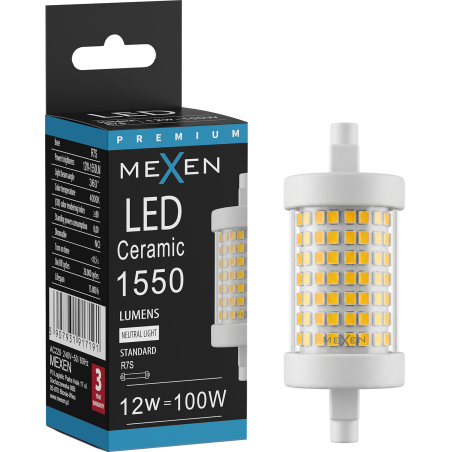 Mexen Vega LED žárovka R7S, 12W, Neutrální - 4000K, 1550 lm - L126-R7S-1240-01