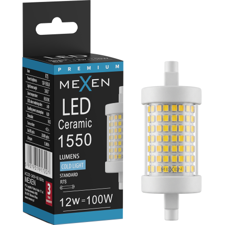 Mexen Vega LED žárovka R7S, 12W, Studená - 6500K, 1550 lm - L126-R7S-1265-01