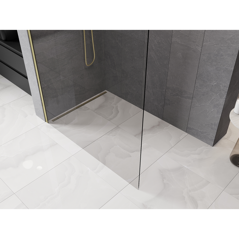 Mexen Kioto-P L sprchová stěna Walk-in 90 x 200 cm, transparentní 8 mm, zlatá kartáčovaná - 800-090-103-55-00-P