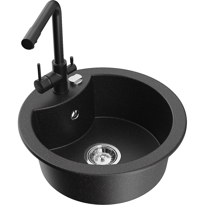 Mexen Diego jednokomorový granitový dřez s kuchyňskou baterií Duero, černý/stříbrný metalik - 6512-73-671600-70