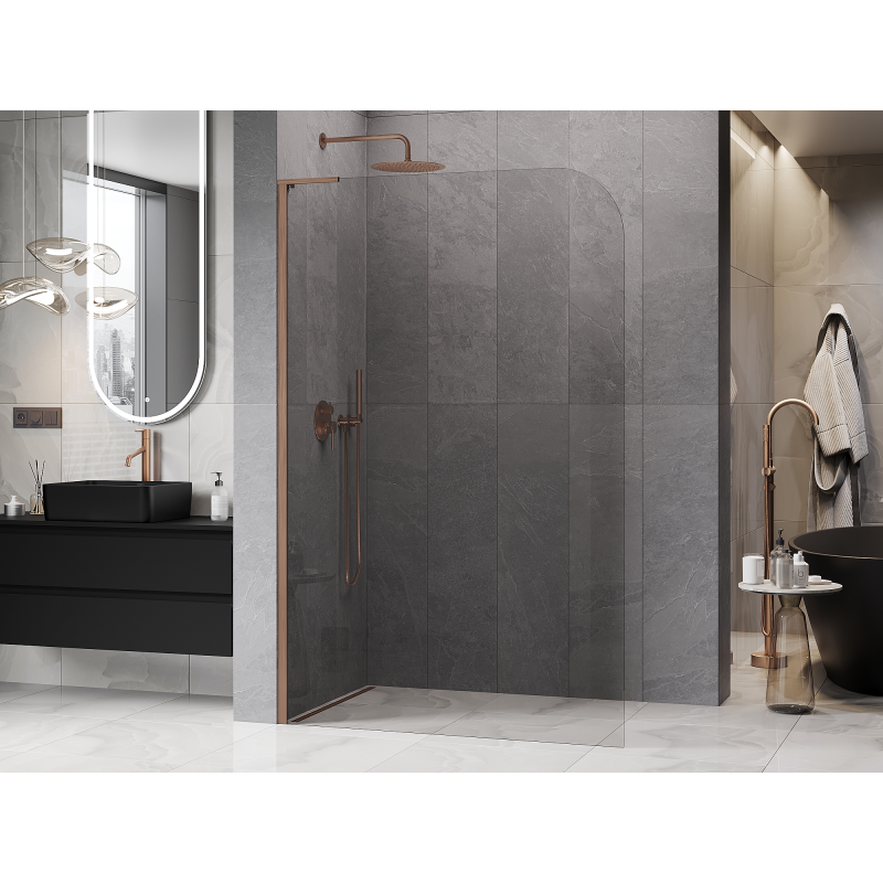 Mexen Kioto-P L sprchová stěna Walk-in 80 x 200 cm, transparentní 8 mm, kartáčovaná měď - 800-080-103-65-00-P