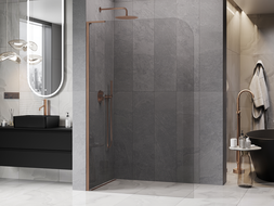 Mexen Kioto-P L sprchová stěna Walk-in 120 x 200 cm, průhledná 8 mm, kartáčovaná měď - 800-120-103-65-00-P