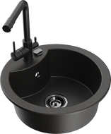 Mexen Diego granitový dřez 1-komorový s kuchyňskou baterií Duero, černý/zlatý metalický - 6512-75-671600-70-B