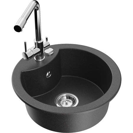 Mexen Diego granitový dřez 1-komorový s kuchyňskou baterií Duero, černý skvrnitý - 6512-76-671600-00