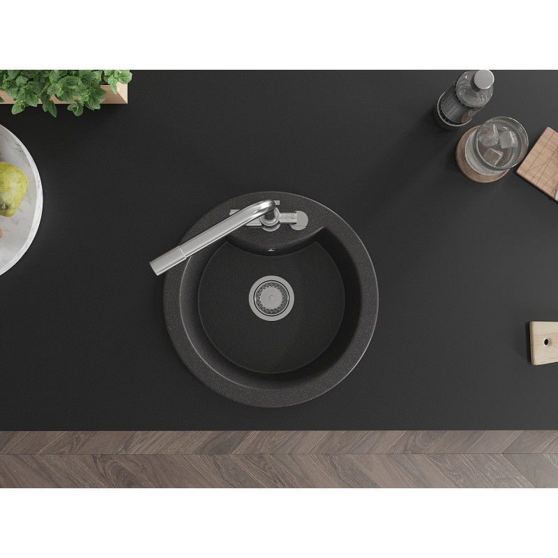 Mexen Diego granitový dřez 1-komorový s kuchyňskou baterií Duero, černý skvrnitý - 6512-76-671600-00