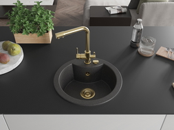 Mexen Diego granitový jednodřez s kuchyňskou baterií Duero, černý s postříkáním - 6512-76-671600-50