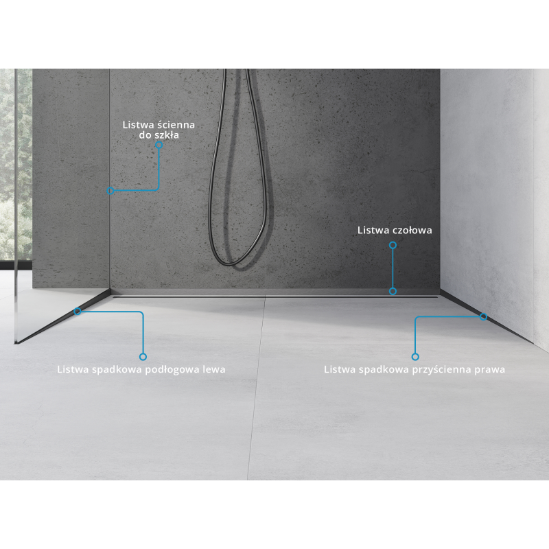 Mexen Line-B lišta spádová ke sklu 120 cm levá, kartáčovaný gun gray - 186604120L